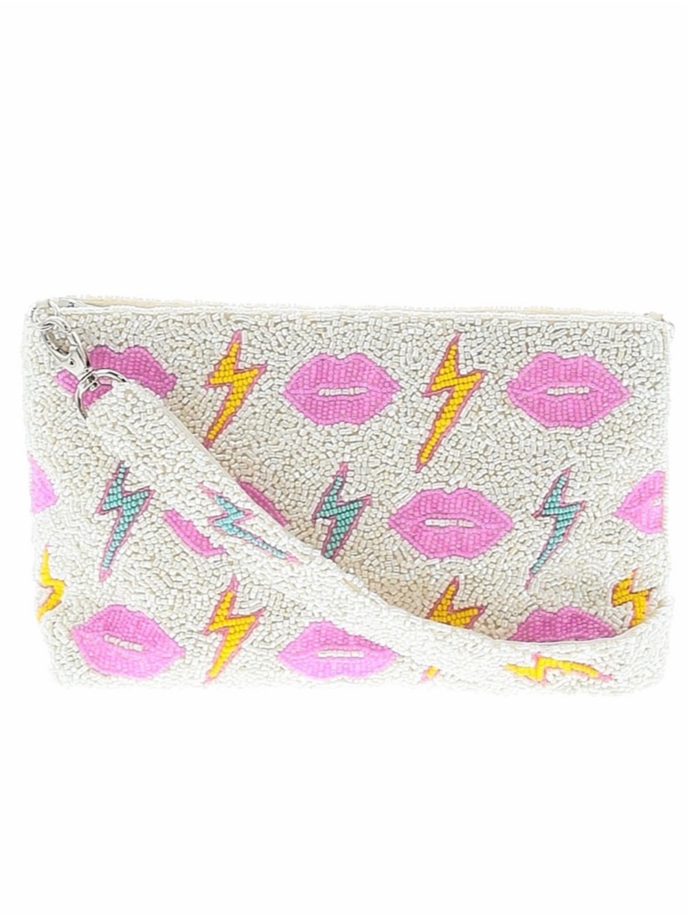 Tiana Designs Beaded Crossbody Bag Pink Lips Lightning Bolts